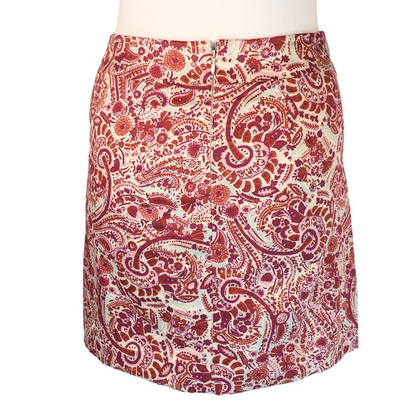 Loft Paisley Red Cream Cotton with Stretch Mini A-Line Skirt size 2P - Picture 2 of 12